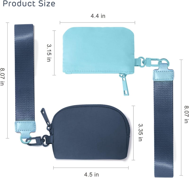 Viverte Mini Zip Around Keychain Wristlet Wallets Small Portable Dual Pounch Wristlet Detachable Coin Purse Pocket Gifts for Women Travel Sports Outdoors(Icing Blue+Navy Blue) - Image 3